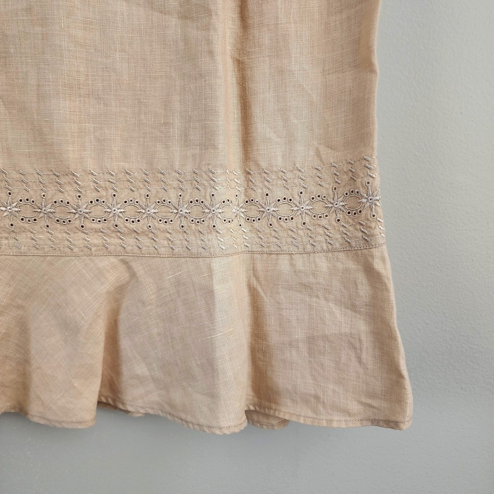 TWO STAR DOG Size Large 100% Linen Embroidered Peplum Pull-On Boho Cottage Skirt - Picture 5 of 6